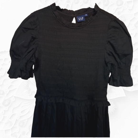 Gap‎ Black Cotton Puff Sleeved Midi DressSize Medium - Picture 3 of 5